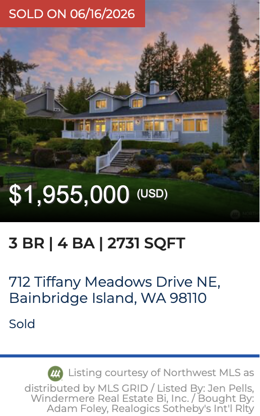 Tiffany Meadows Golf Course View Home in Wing Point on Bainbridge Island. Sold by Jen Pells Windermere Bainbridge.